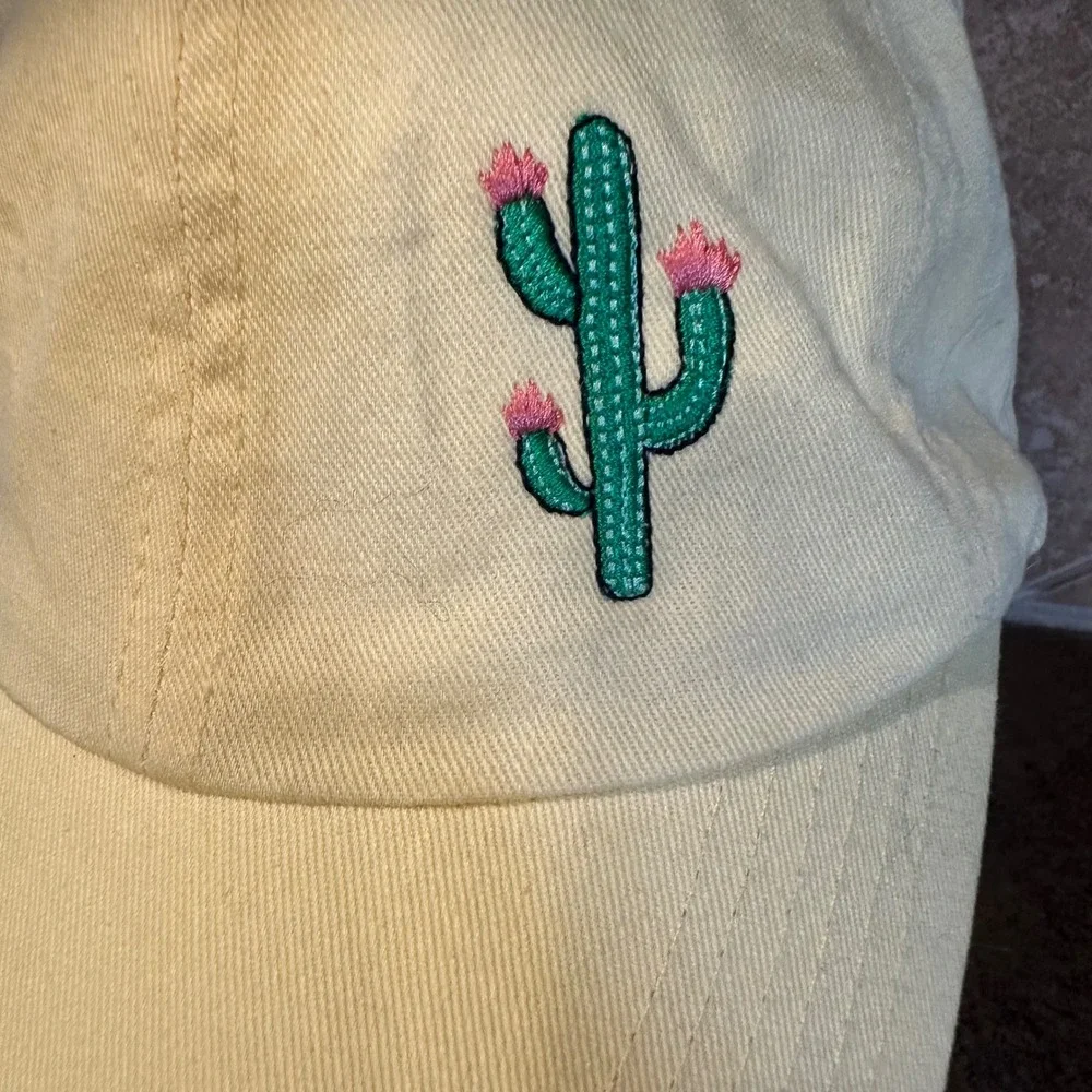Cactus Embroidered Yellow Adjustable Cotton Baseball Trucker Cap Women Golf, Gym